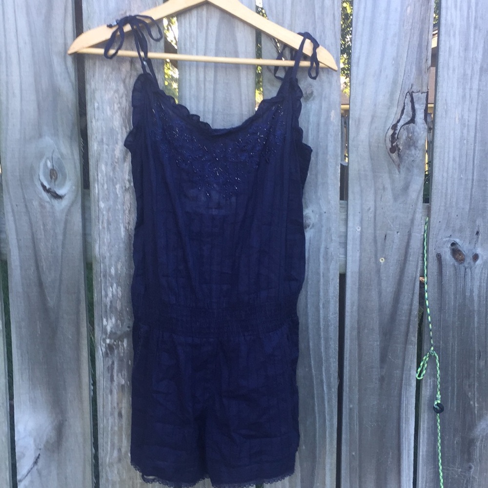 Angie Navy Embroidered and Beaded Romper Sz M New